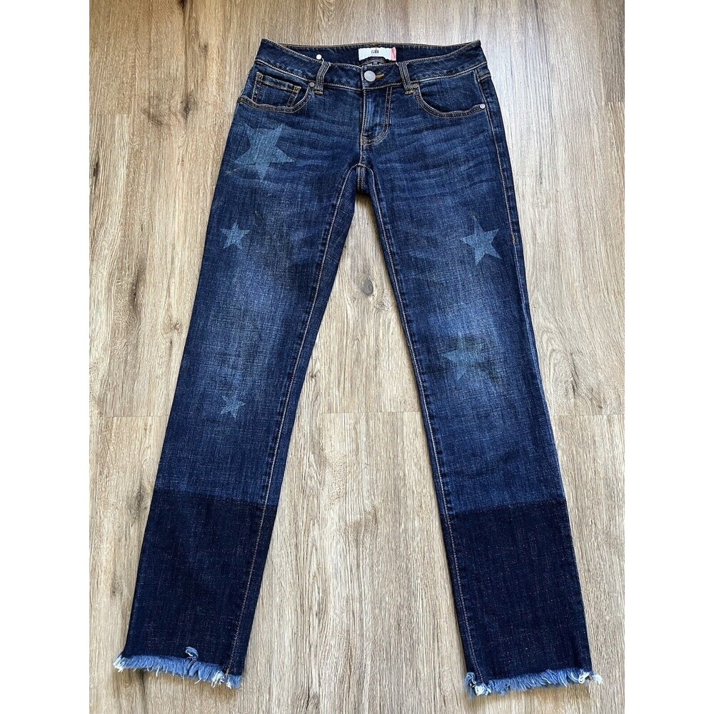 Cabi slim boyfriend two tone star print raw hem jeans cabi size 00
